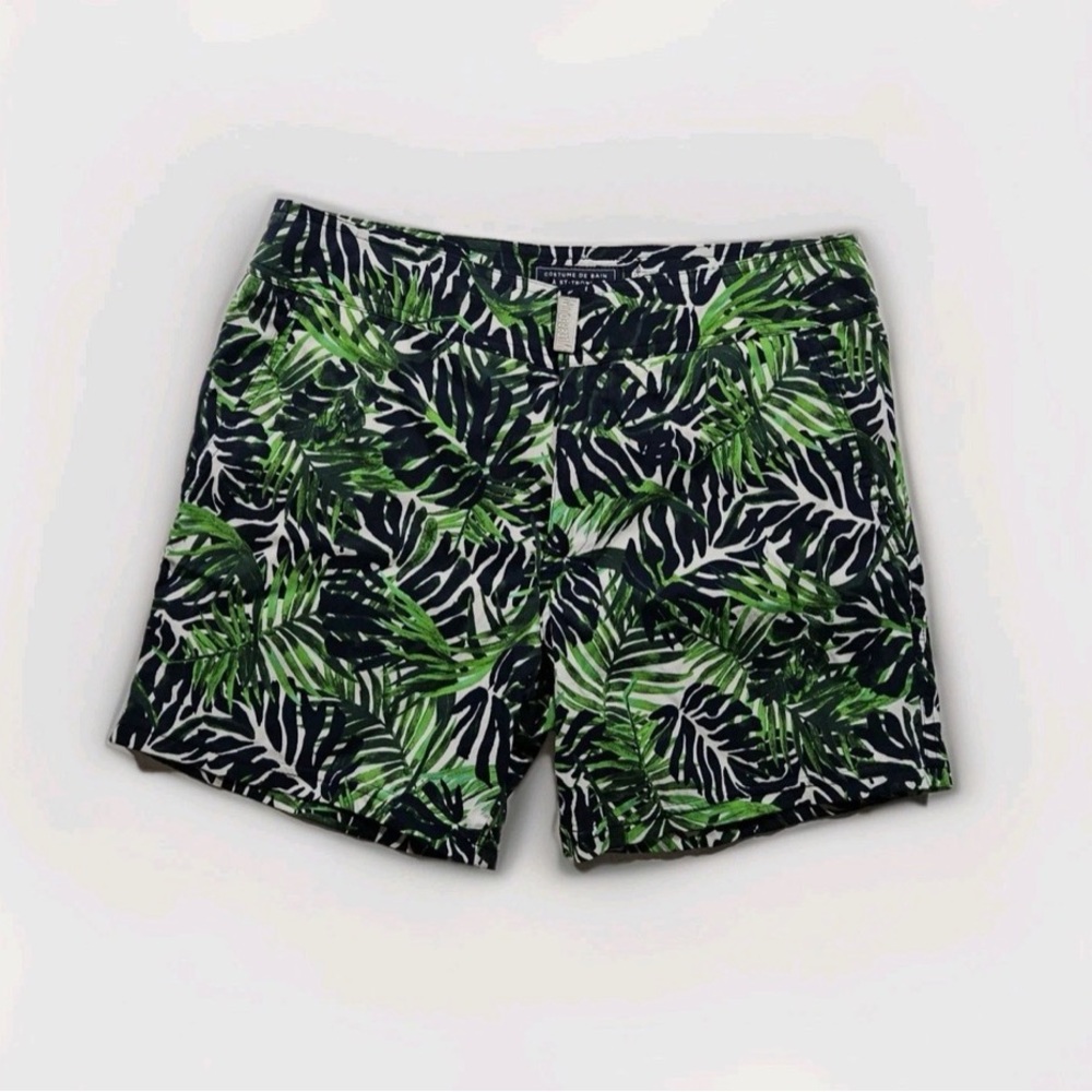 Vilebrequin Mens Flat Belt Merise Madrague Leaf Print Lined Swim Short Size S